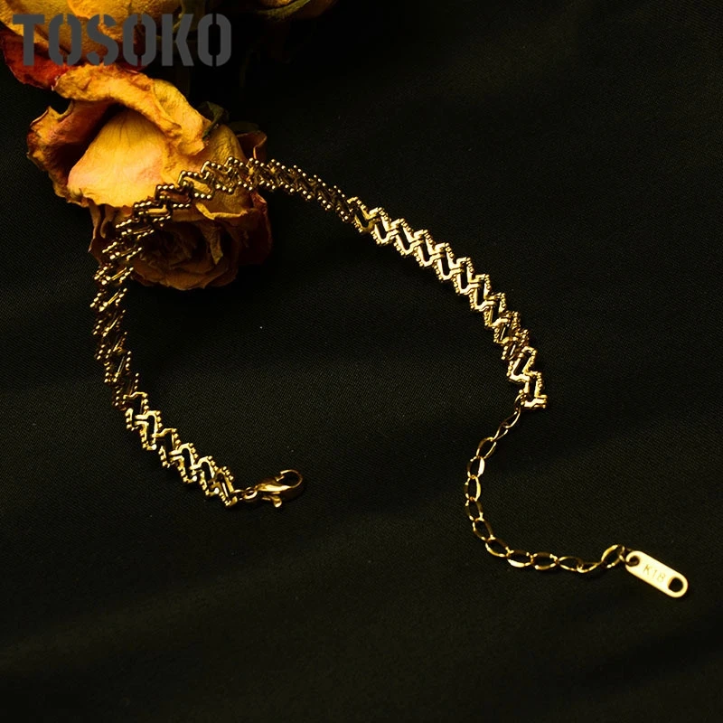 Женский браслет ручной работы TOSOKO BSE083 стильный из титановой стали цвета розового