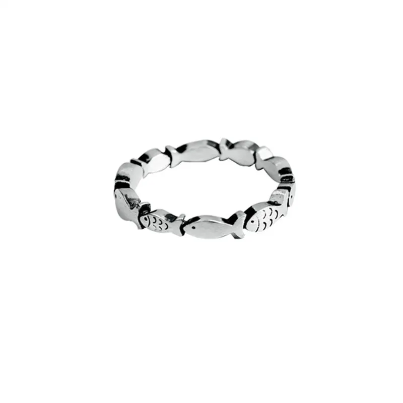

925 Sterling Silver Fashion Retro Small Fish Opening Ring Index Finger Ring Thai Silver Jewelry For Women Party Gift