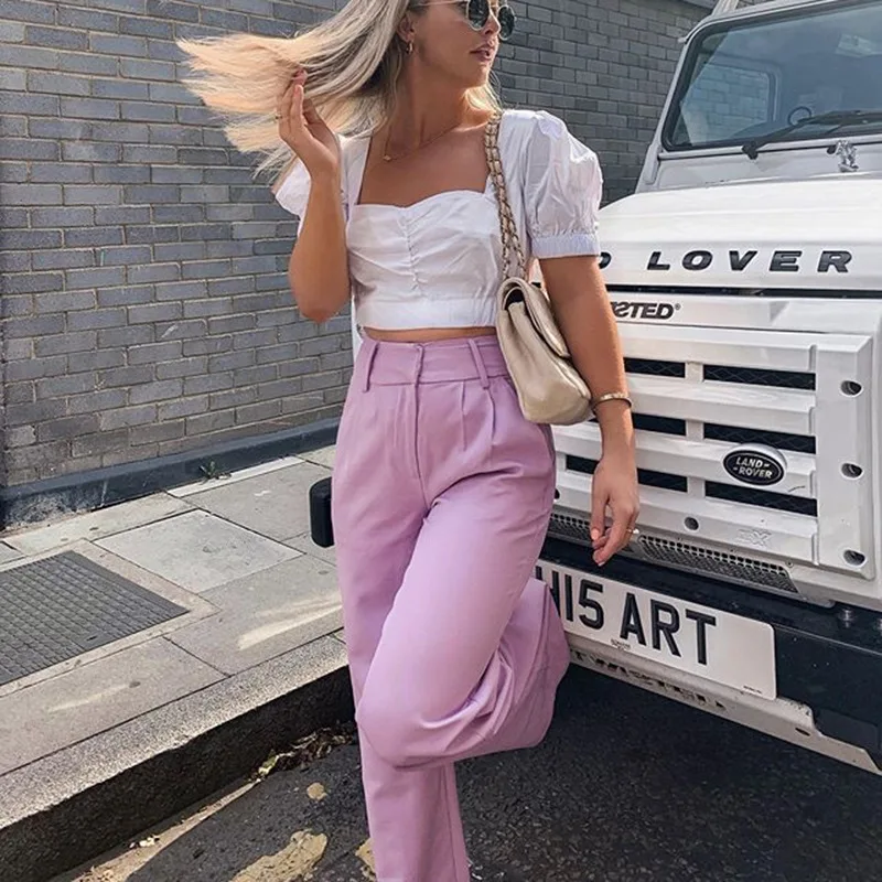 Однотонные повседневные брюки с высокой талией женские винтажные осенние