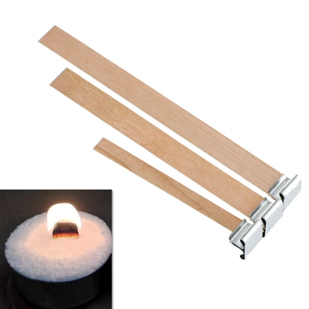 

Wooden wick+10x iron Shelf Candle Wood Wick with Sustainer Tab Candle Making Supply 3 Sizes 10PCS/lot