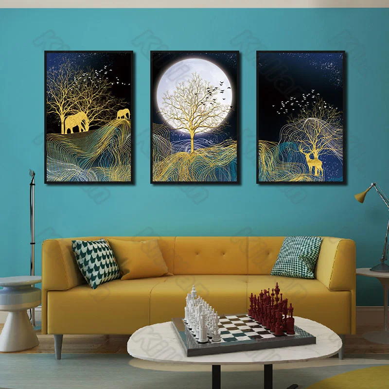 

Landscape Style Moon and Elephant Bird Frameles Poster Home Residential Bedroom Decoration Living Room Canvas Painting Hd Print