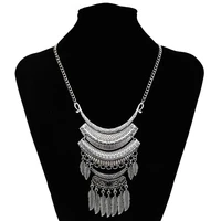 gypsy vintage silver color beachy leaf pendant geometric necklaces for women black stone neckalce tribal ethnic turkish jewelry