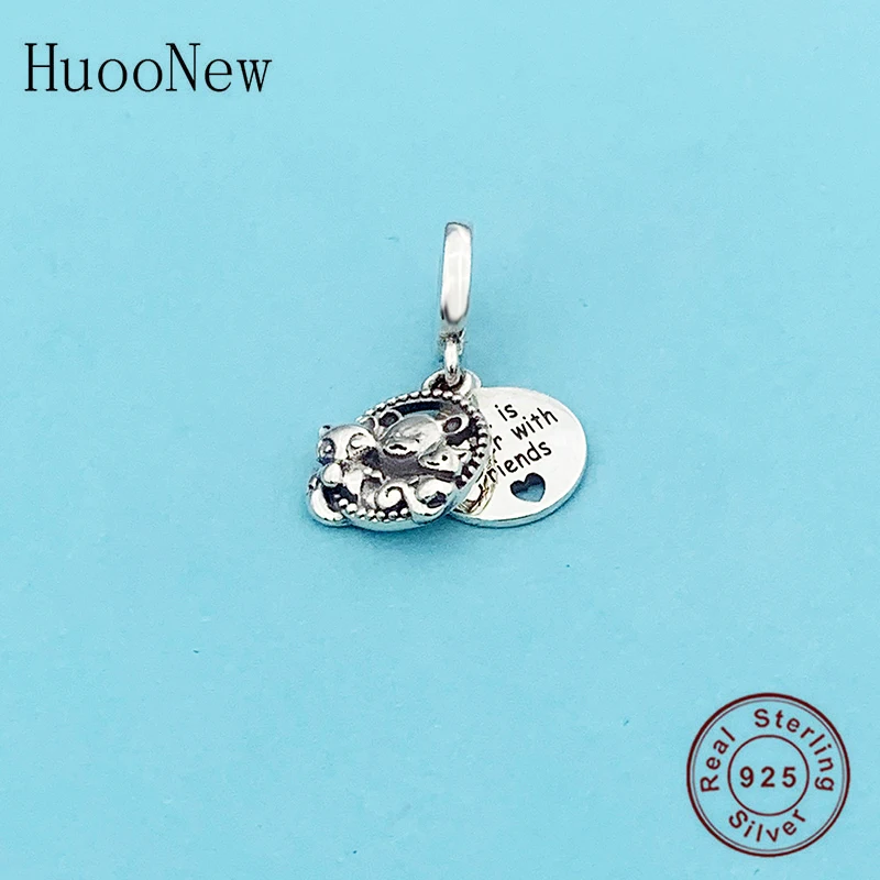 

925 Sterling Silver Life Is Better With Friends Pig Bear Bead Fit Original Brand Charm Bracelet For Making Women Berloque 2020