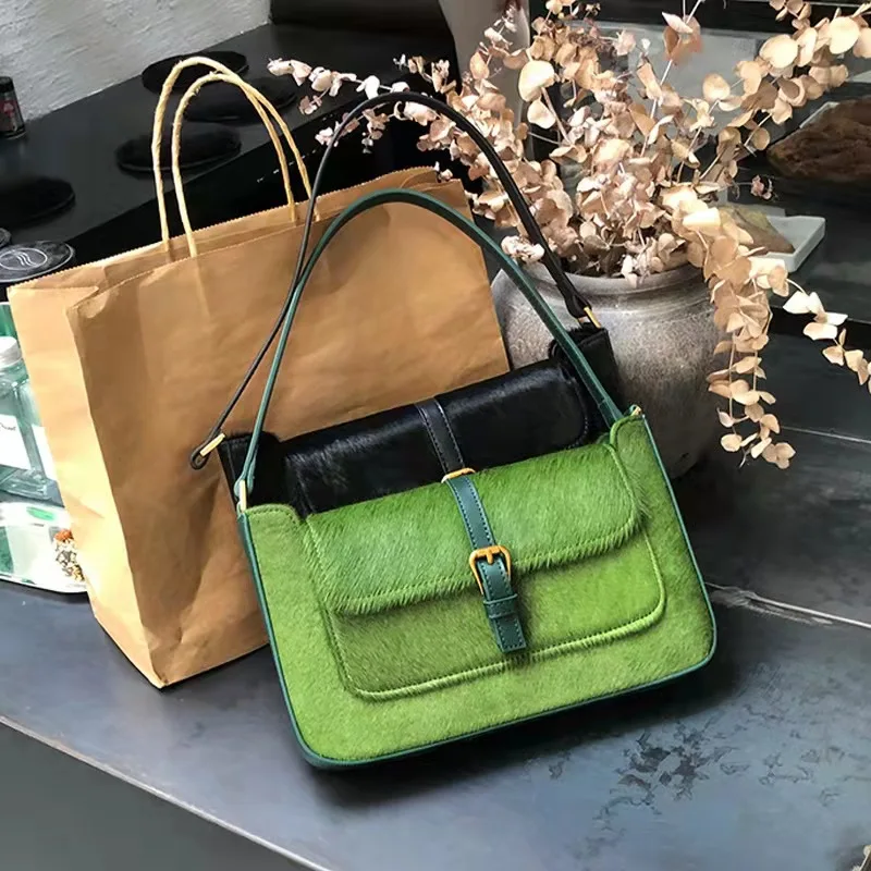 

2021 New Minority Retro Shoulder Bag Horse Hair Armpit Portable Women's Bag