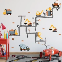 cartoon engineering vehicle excavator road wall sticker kindergarten childrens room sticker pvc home decoration accessories