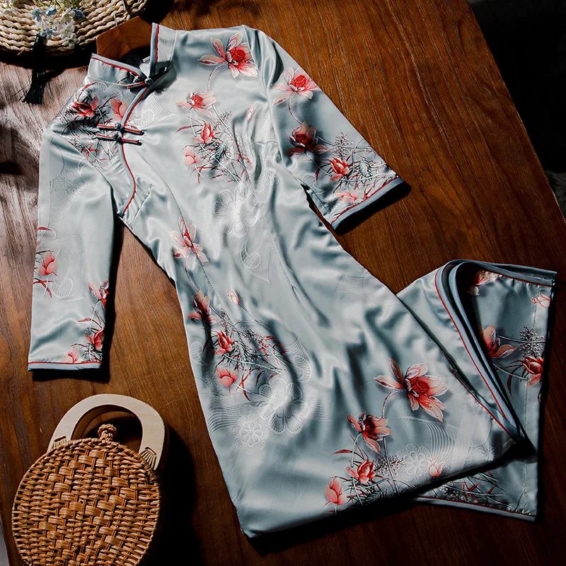 

2020 New Elegant Retro Chinese Dress Women Chinese Tradition Dress Qipao Printing Cheongsam Plus Size 4XL Long Qipao