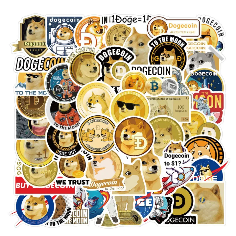 

10/30/50pcs Cartoon Dogecoin Graffiti Virtual Currency Stickers Waterproof Skateboard Travel Suitcase Phone Laptop Luggage Cute