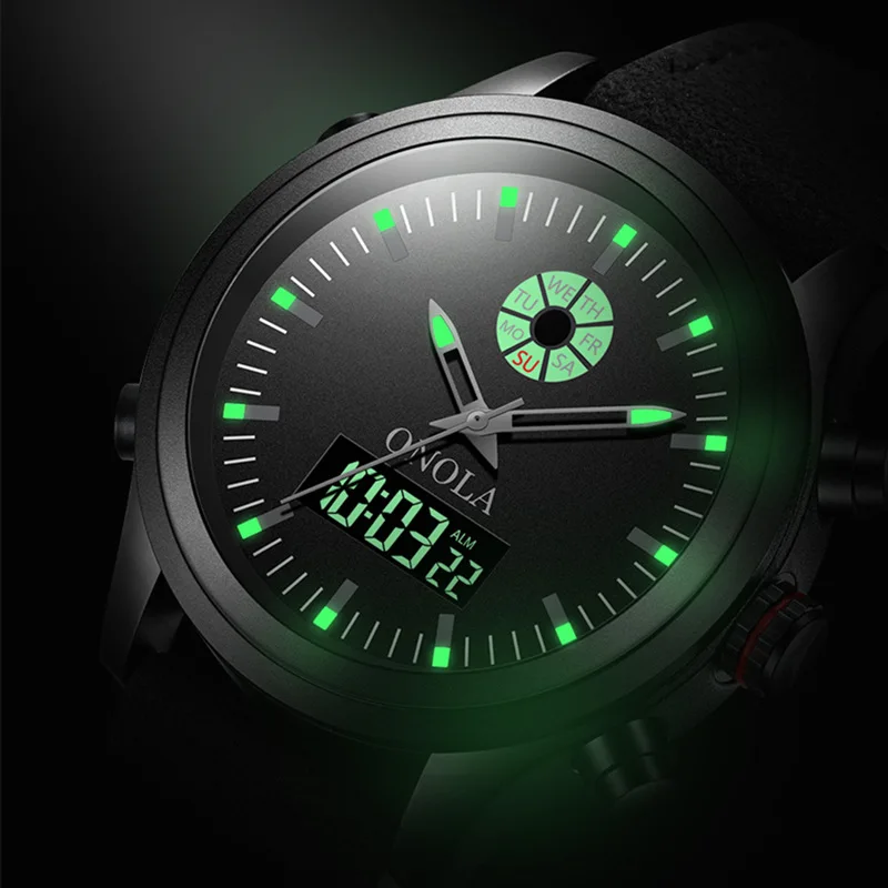 Часы наручные мужские с двойным дисплеем брендовые водонепроницаемые