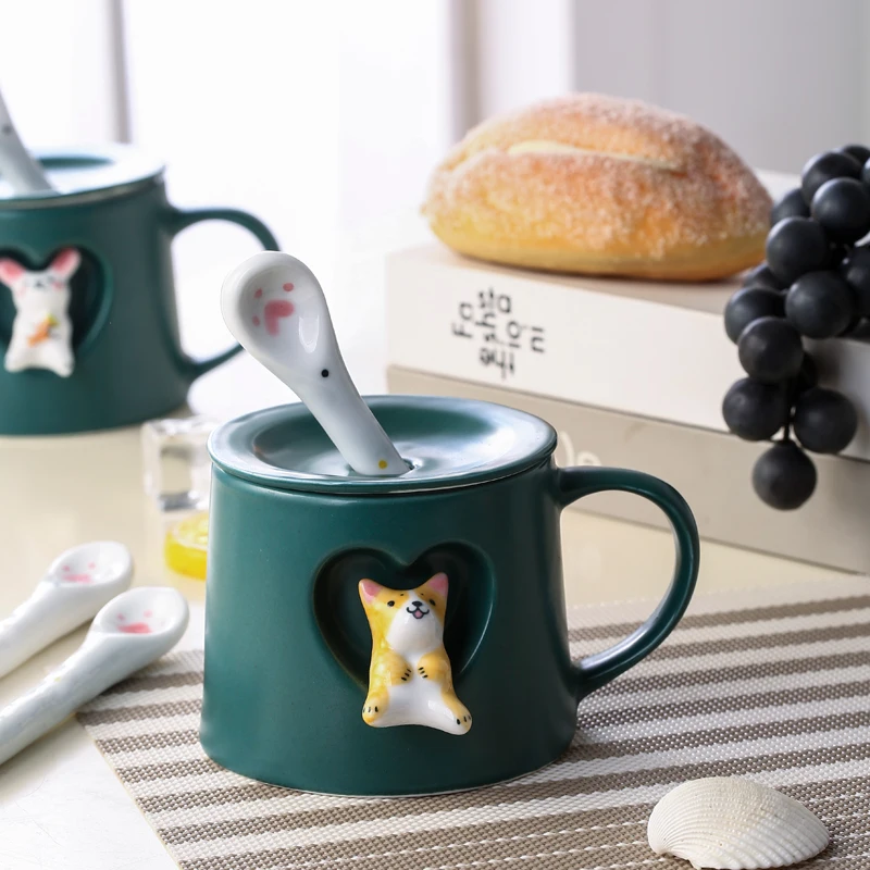 Кружка на окно с милыми животными керамическая кружка креативная ложкой и
