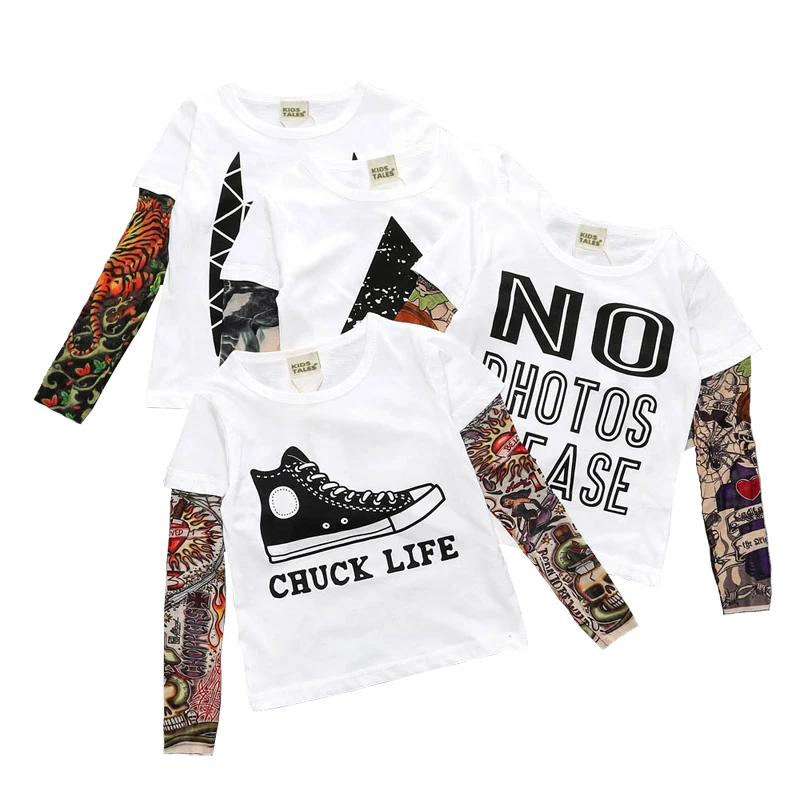 

Long Sleeve Novelty Tattoo Graphic T Shirts Spring Autumn Children Clothing Boys T-Shirts Cotton Kids Clothes Girls Tops