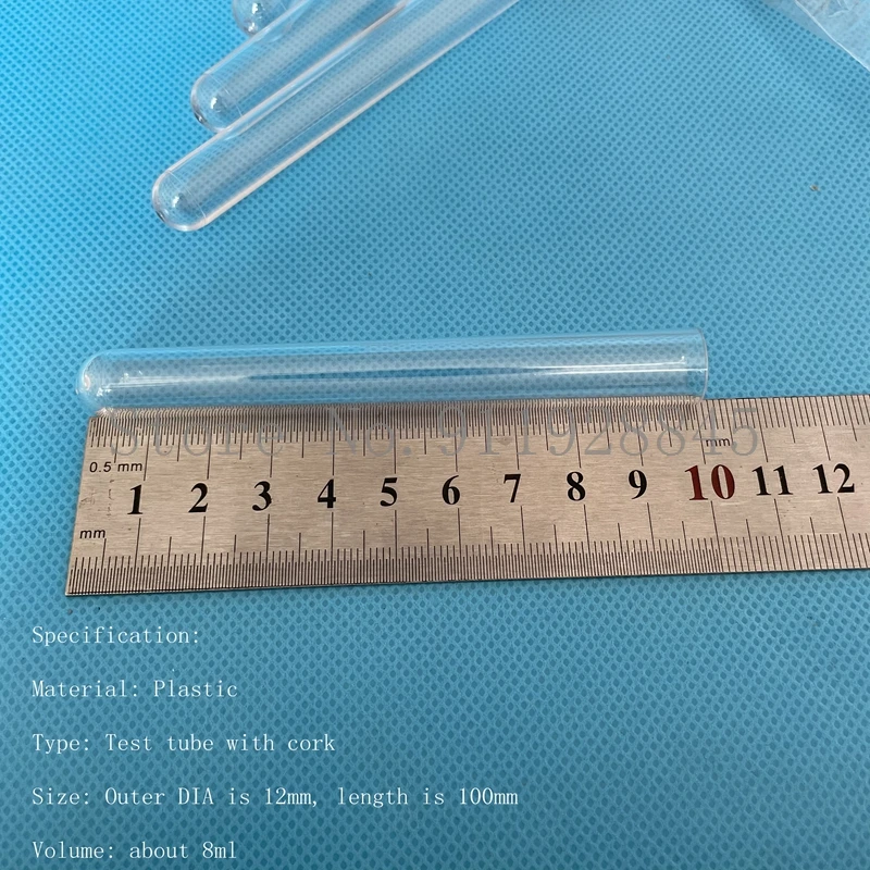 Прозрачные пластиковые пробирки с круглым дном 12x400 мм 100 шт. пробками праздничные