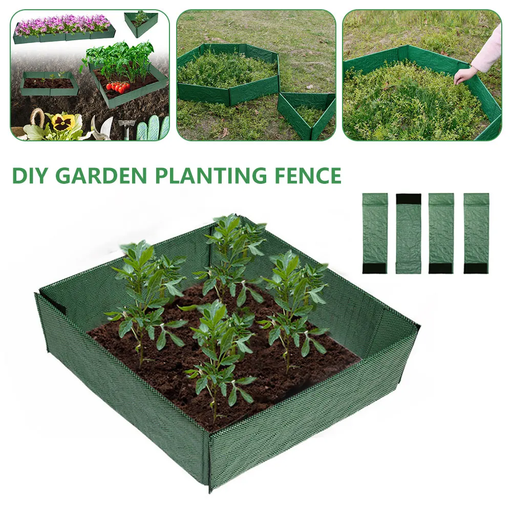 

4pcs Raised Garden Bed Kit Outdoor Square Ground Planter Box Vegetables Flower Herb Bed Planting Grow Box Potted Landscape Decor