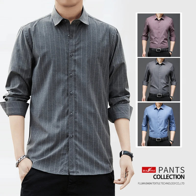 

Мужская хлопковая рубашка с длинным рукавом, в деловом стиле