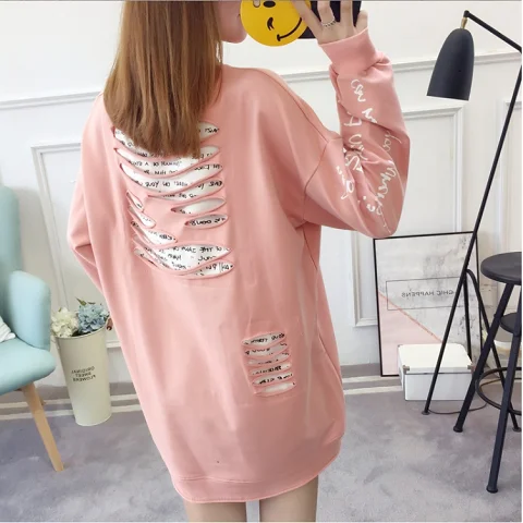 

Cotton-containing autumn new plus size sweater women's thin long-sleeved loose student spring and autumn jacket