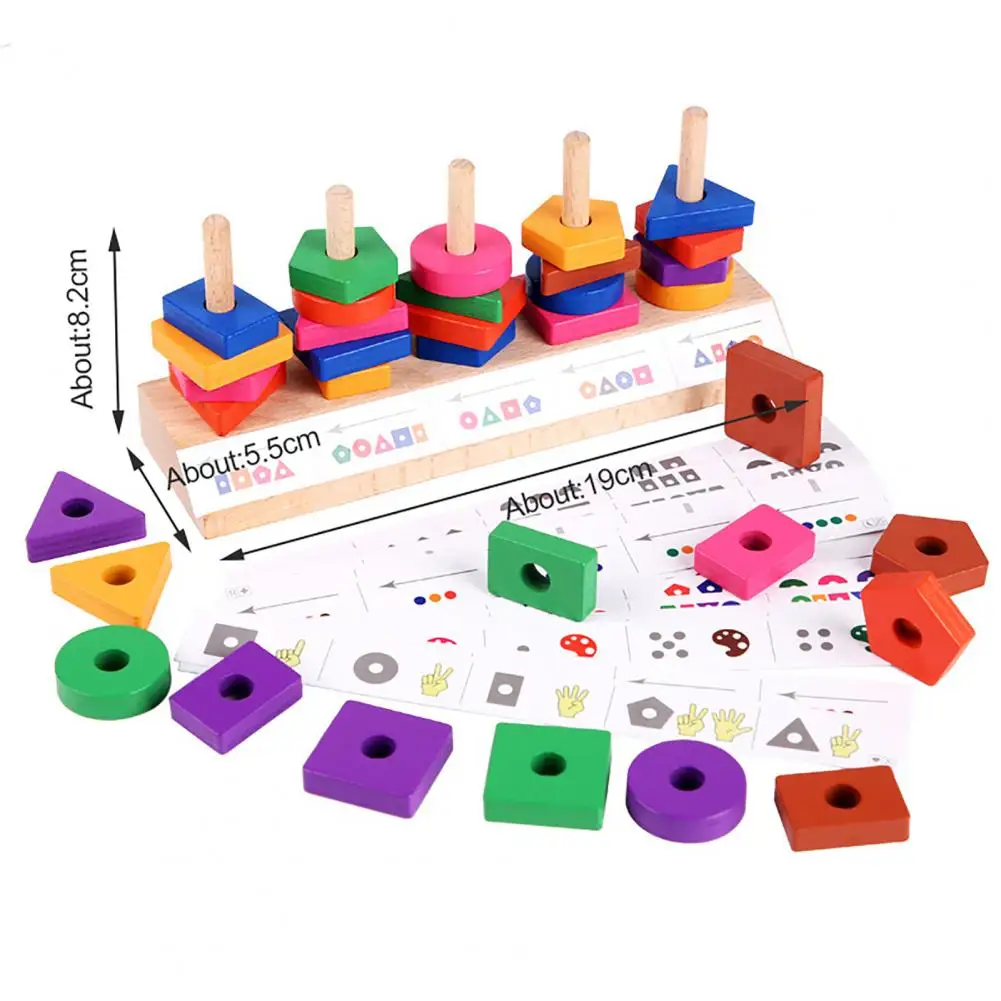 

1 Set Toy Five Columns Color Recognition Wooden Geometric Shape Stacker Toy for Toddlers