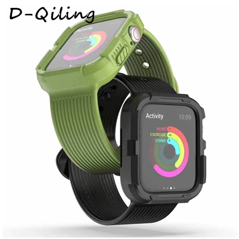 Мягкий силиконовый чехол D Qiling для Apple Watch Series 4 спортивный ударопрочный ремешок
