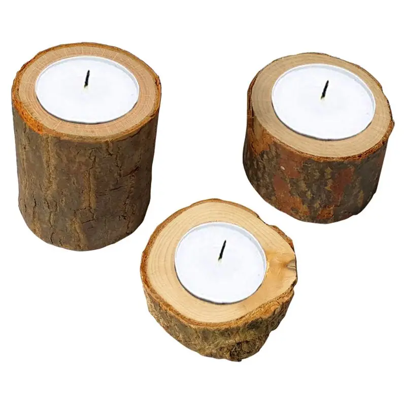 

Rustic Wooden Candlestick Tealight Candle Holder Table Decoration Plant Flower Plot Ornament Craft 6x7cm