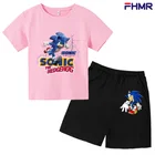 Летняя детская футболка с рисунком ежика и шорты, спортивный костюм из двух предметов, одежда для мальчиков и девочек-Sonic