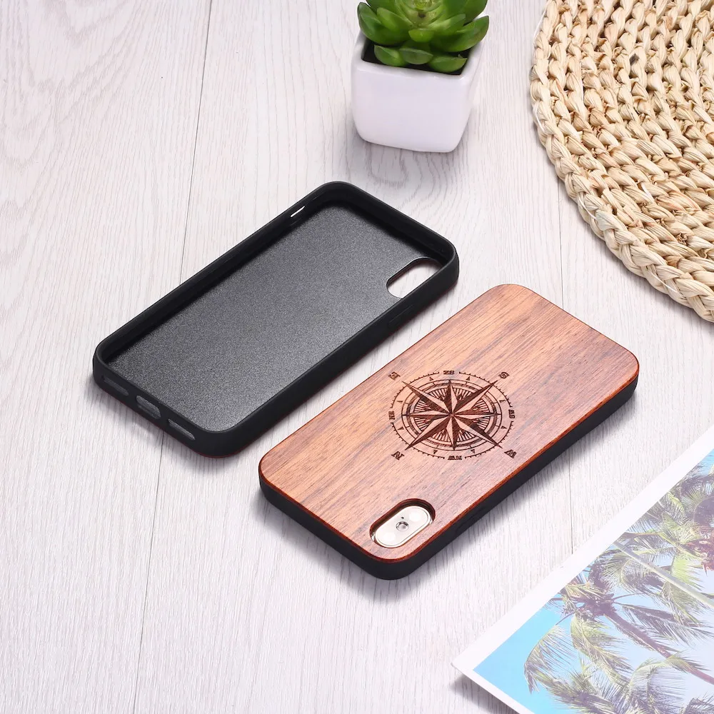 Для iPhone 6 6S 6plus 7 7Plus 8 8Plus XR X XS Max 11 Pro Max компас с гравировкой дорожный дух сердце цветочный деревянный чехол для телефона Coque