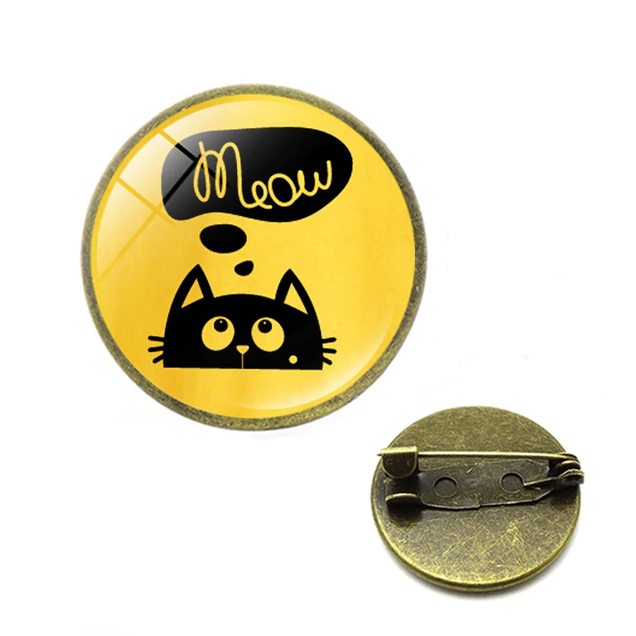 Стеклянные черно-белые броши милые кате мяу бадаж булавки индивидуальные