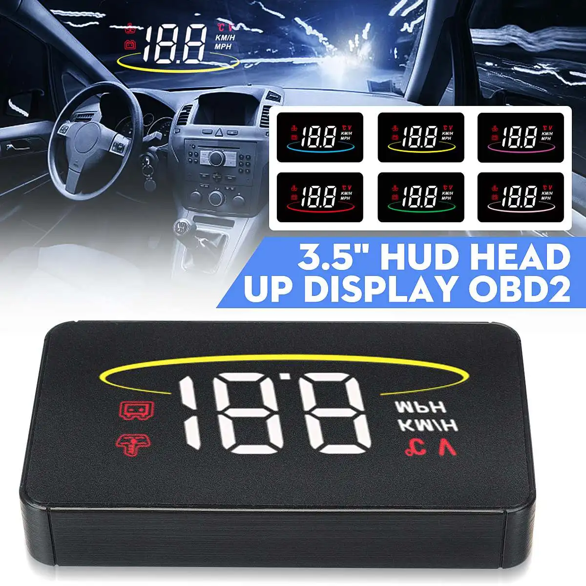 

3.5" Speedometer Speed Odometer Mileage HUD Display Digital Speed Alarm RPM MPH KMH Altitude Display Projector