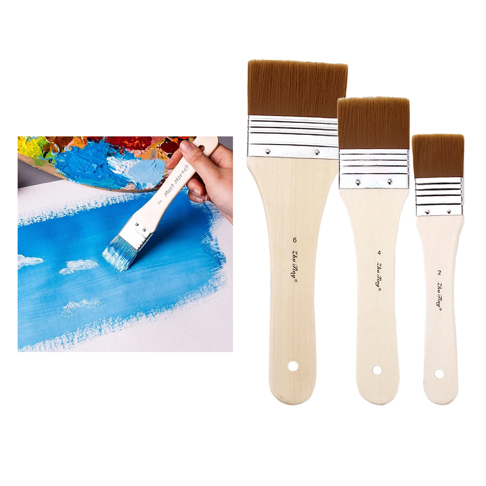 

3x Brushes Decorating Brushes Set Flat Brushes for Oil Artist Painting Art