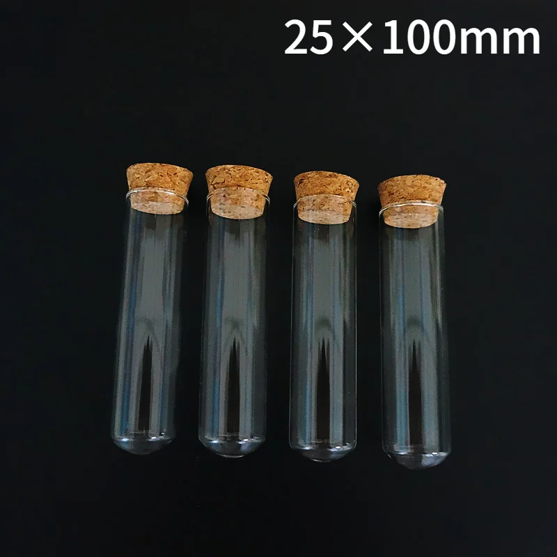 12 шт./лот 25x100 мм круглая Нижняя стеклянная пробирка с Пробковой Крышкой для