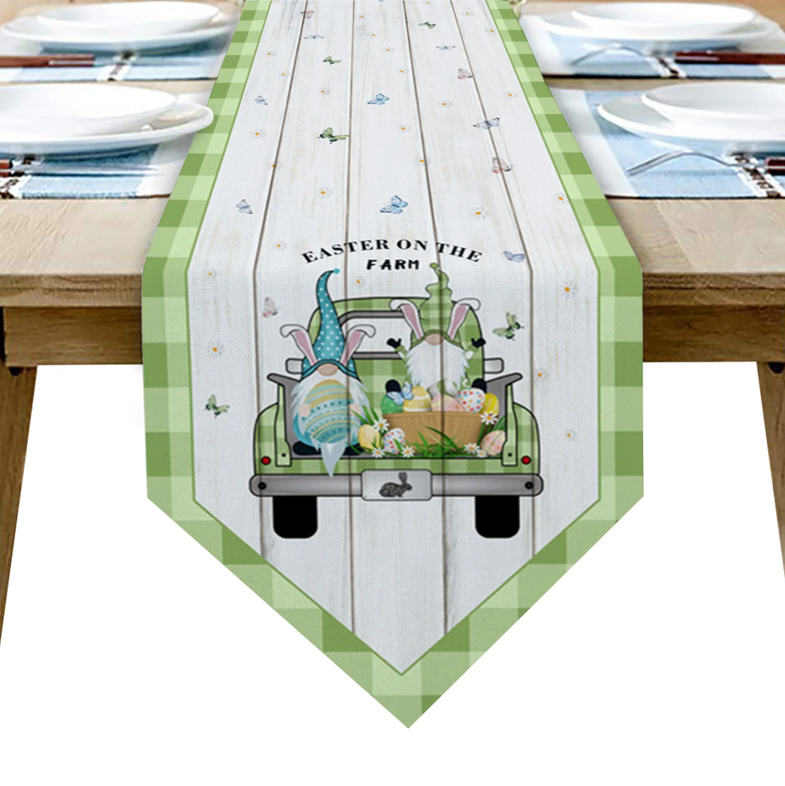 

Happy Easter Gnome Wood Grain Table Runners Modern Tablecloths Party Decor Table Runner Easter Decorations for Home