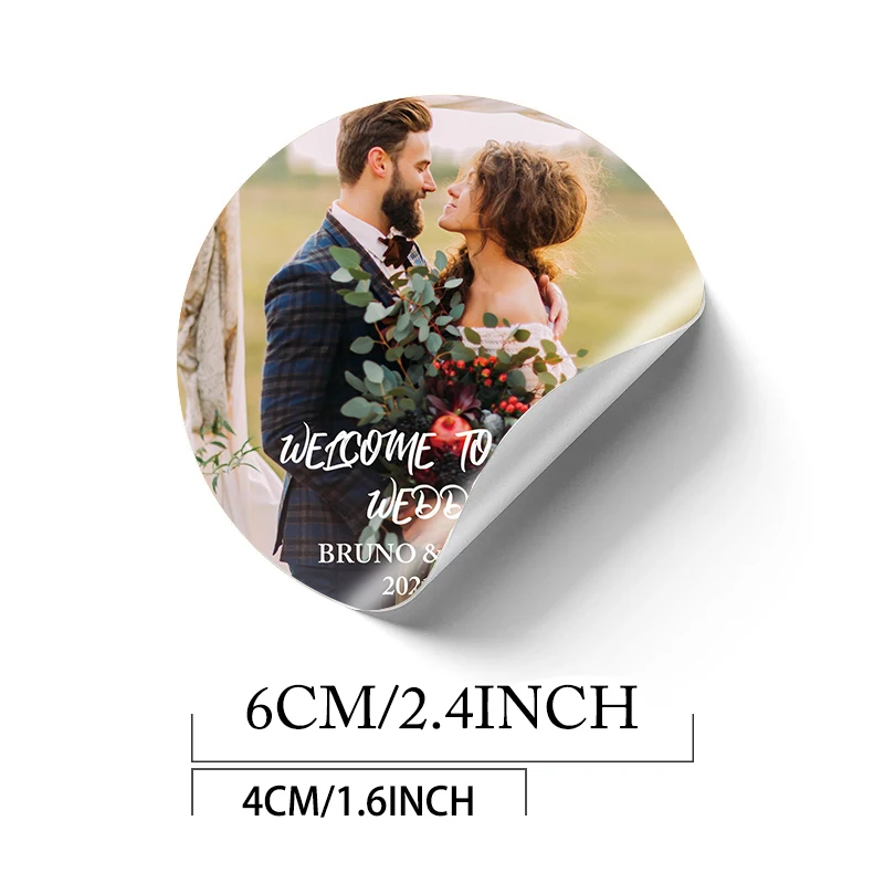Свадебные наклейки на заказ 6 см круглые для праздничных сумок
