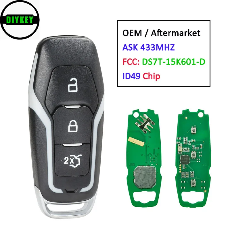 DIYKEY спросить 433MH DS7T 15K601 D OEM/запчастей Smart 3 кнопки дистанционного ключа брелок для