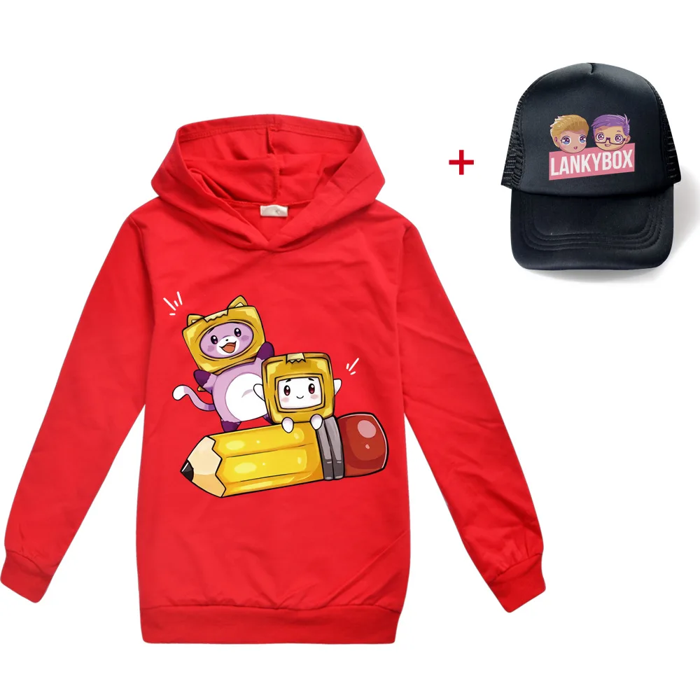 

New Lankybox Toddler Baby Kids Boy Girl Kids Hoodies +hat Cute Baby Girl Sweatshirts 13 Colours Hooded For Teenager 2-16Year