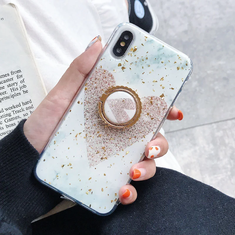 SoCouple кольцо из ТПУ чехол-держатель для iphone 7 8 6 6s plus чехол для iphone XR 11 Pro X Xs Max мраморный Золотой фольга кольцо держатель чехол