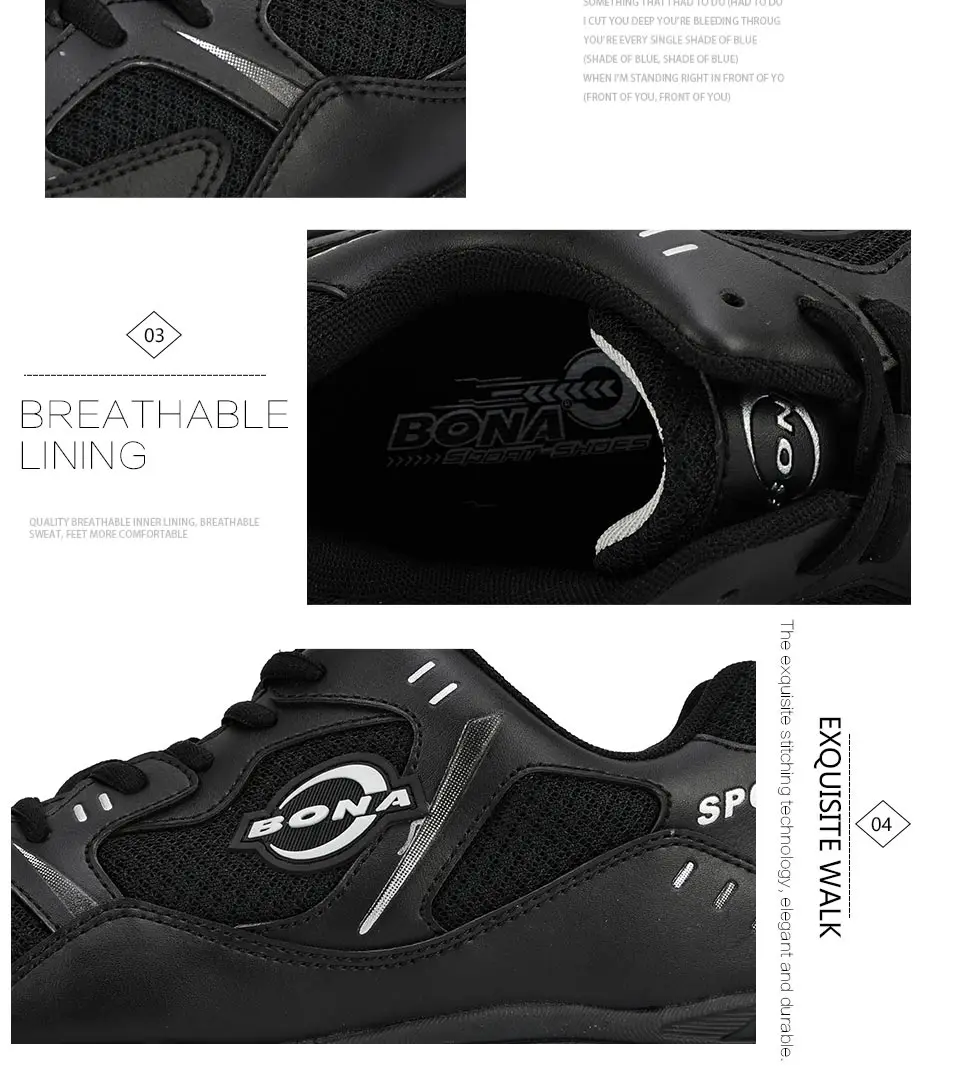 BONA Brand Sneakers Mesh Breathable Men Running Shoes Classical Fashion Outdoor Sport Shoes Male Low Tops Jogging Shoes
