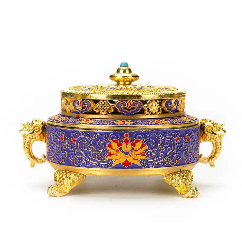 

Colored Enamel Lotus Incense Burner 4-Foot Metal Painted Incense Base Tea Ceremony Accessories Sandalwood Coil Censer