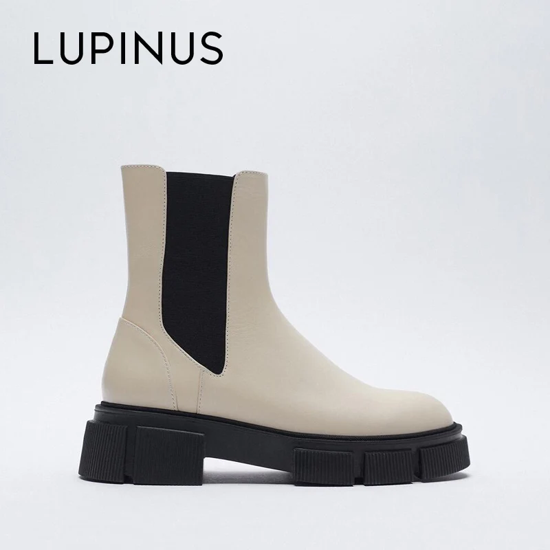 

LUPINUS Fashion Platform Ankle Boots For Women Round Toe Women Chelsea Boots Retro Women Leather Ankle Boots Winter Women Boots