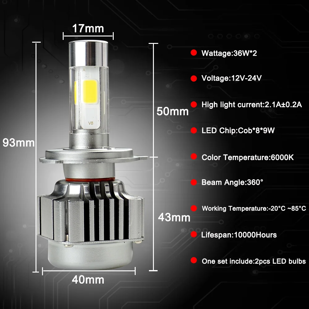 Светодиодные Автомобильные фары OkeyTech H4/9003/HB2 дальний/ближний свет H7