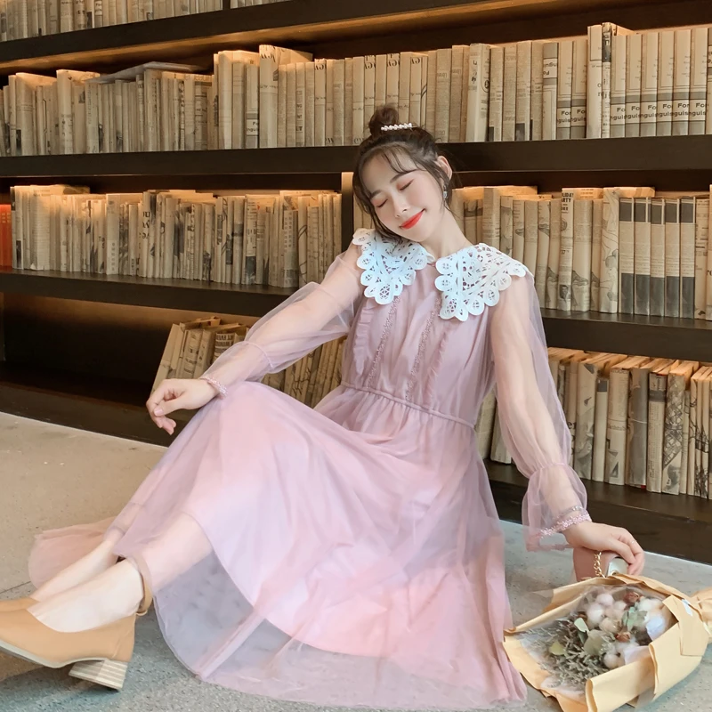 Большой воротник Питер Пэн для беременных осенняя одежда длинный рукав женщин