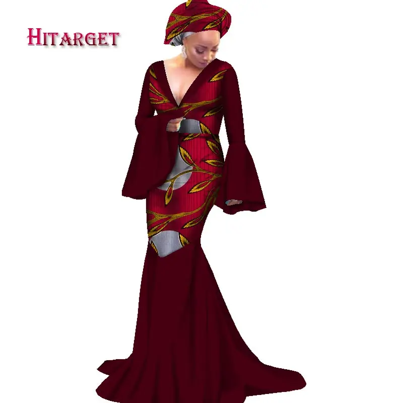 

2020 african dresses for women bazin riche style femme african clothes lady print wax plus size party long mermaid dress WY2267