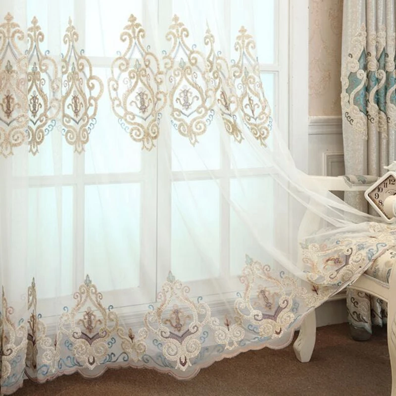 Роскошные европейские короны с вышивкой занавески из ткани романтические
