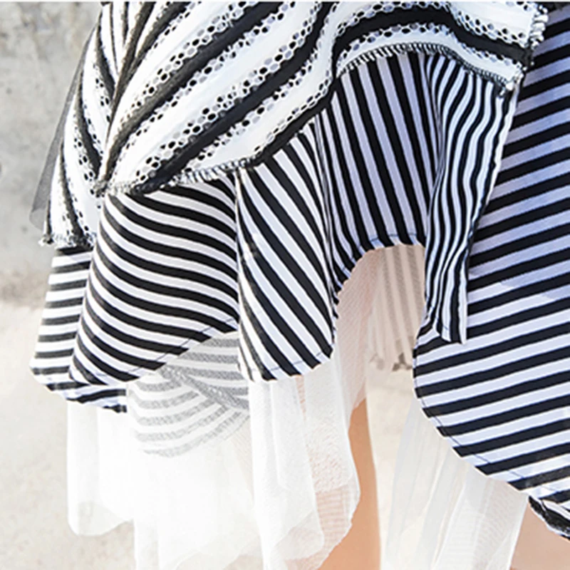 

CHICEVER Asymmetrical Dress For Female O Neck Long Sleeve Patchwork Ruffles Casual Women's Mid Dresses 2021 Autumn Clothing Tide