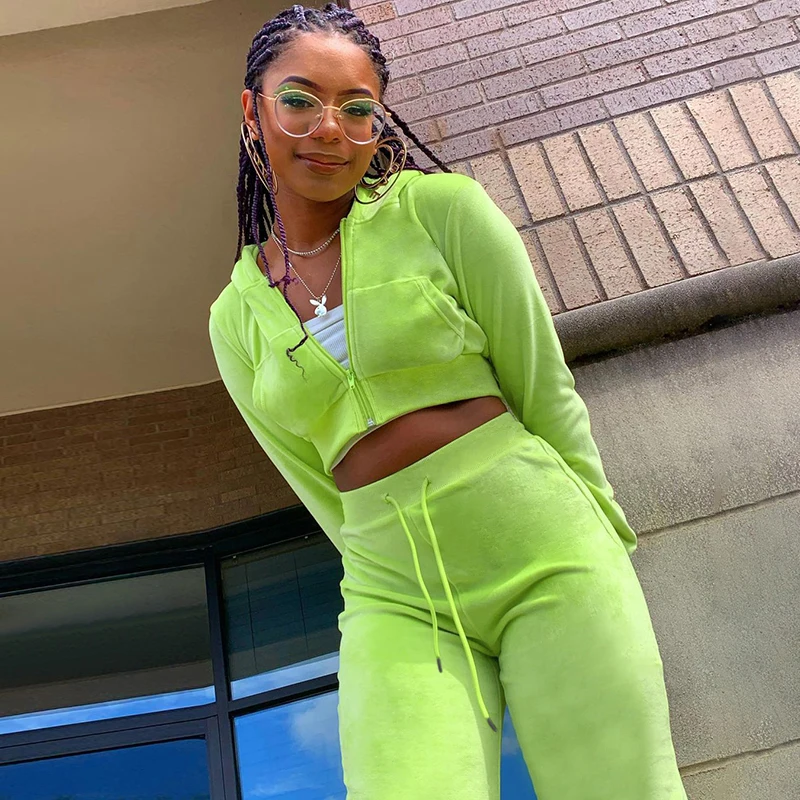 Женский винтажный уличный Бархатный спортивный костюм из 2 предметов