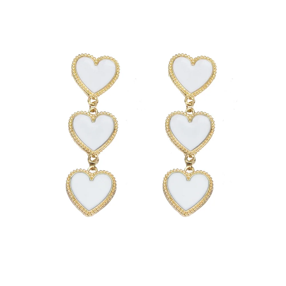 2020 New Design Lady Statement Earring Women Metal Gold Color White Enamel Hearts Long Dangle Drop Earring Fashion Party Jewelry