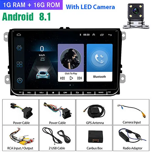 Podofo " Android 2din Автомагнитола gps навигация для VW Volkswagen SKODA GOLF 5 Golf 6 POLO PASSAT B5 B6 сиденье Jetta Автомагнитола - Цвет: A1 16G 4 LED Camera