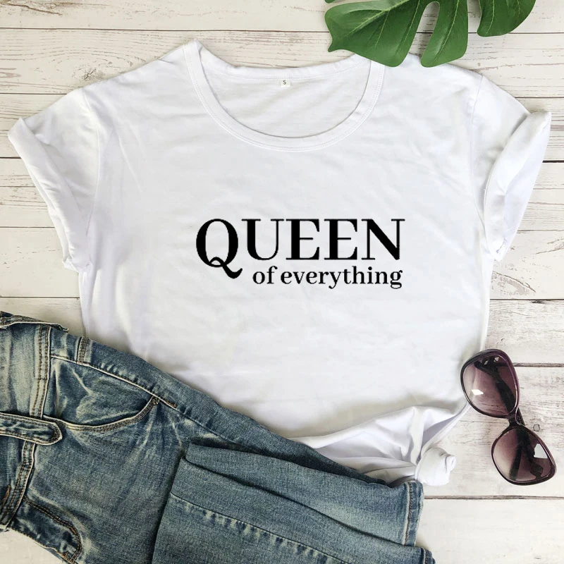 

Queen Of Everything 100% Cotton T-shirt Casual Summer Short Sleeve 90s Tumblr Slogan Tshirt Funny Women Hipster Top Tee Shirt