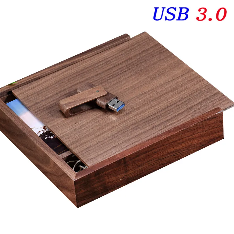 JASTER деревянный поворотный уникальный Альбом коробка с соломинкой usb подлинный 3,0 4 ГБ/64 Гб карта памяти, Флеш накопитель для брака логотип на заказ - Цвет: Walnut wood