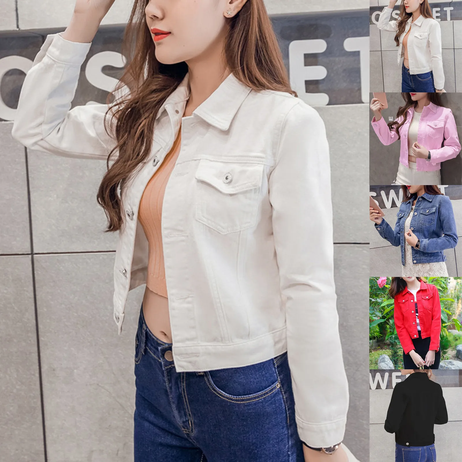 Женская джинсовая куртка короткая однобортная из денима на осень 2021 |