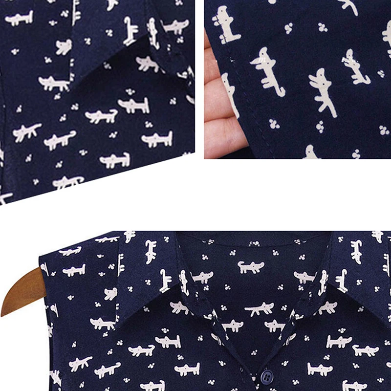 

Summer Women Shirts Dress Cat Footprints Pattern Turn-down Collar Casual Sleeveless Dresses With Belt Fashion Mini Dress