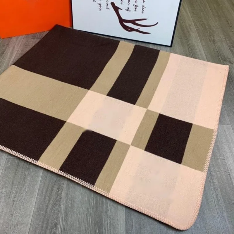 Manta de lujo de Cachemira a cuadros H, chal de lana suave, colcha c&aacute;lida port&aacute;til de invierno en la cama, manta de punto de lana, regalo de Navidad-1