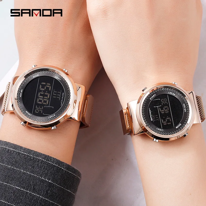 Цифровые часы из нержавеющей стали мужские и женские спортивные электронные