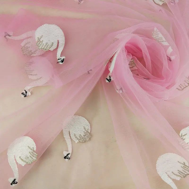2 pink Новинка, 6 цветов на выбор, красивый узор лебедя, вышивка, тюль, кружевная ткань, ширина 125 см, сделай сам, платье, аксессуары для одежды, 1338 - Цвет: 2 pink